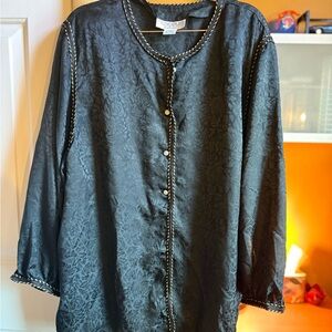 Coldwater Creek Black Button Down Shirt with Floral Pattern
